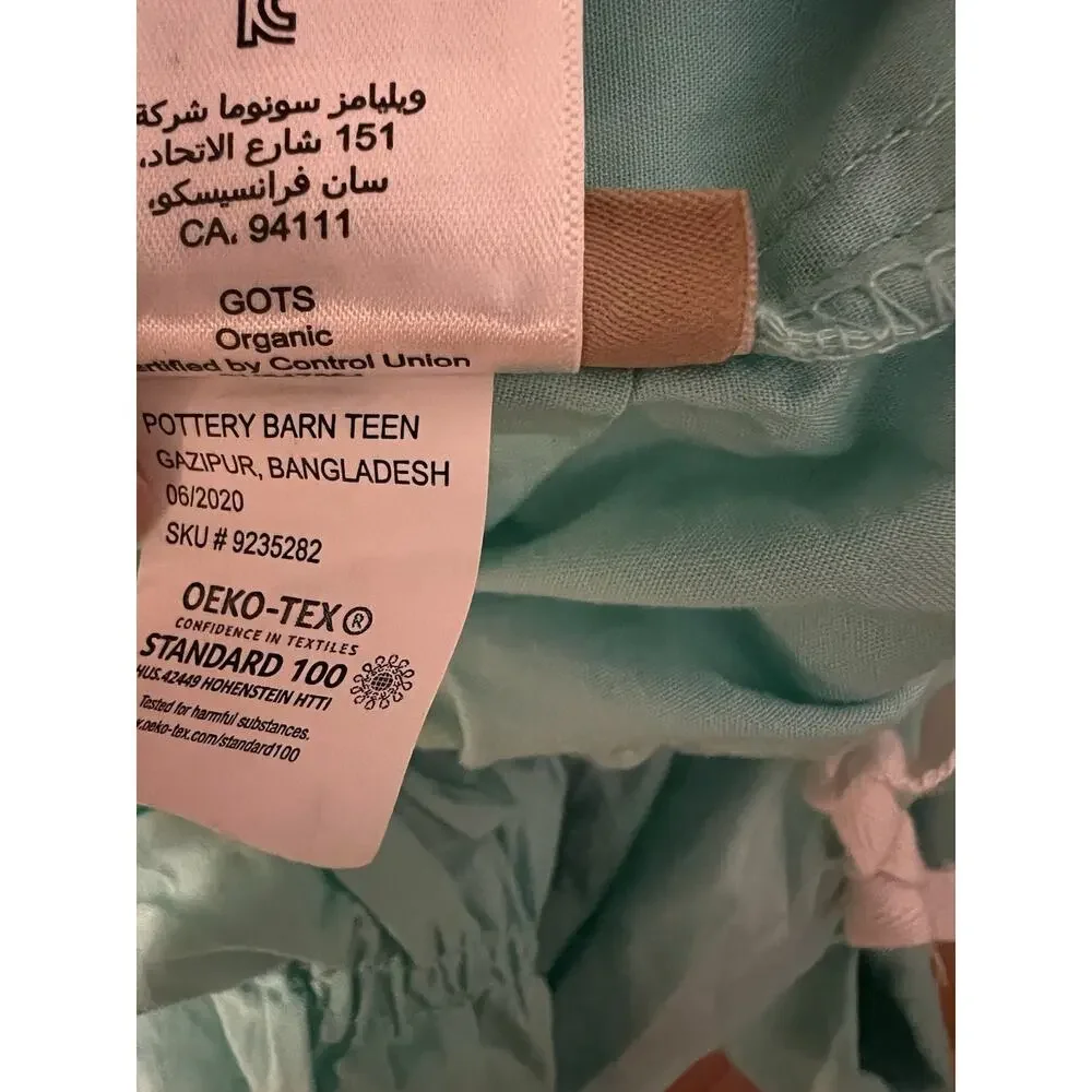 Pottery Barn Teen Ruched Rosette Duvet Cover Teal 100% Organic Cotton Twin